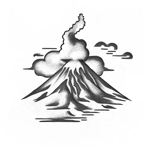 volcano with clouds tattoo design idea