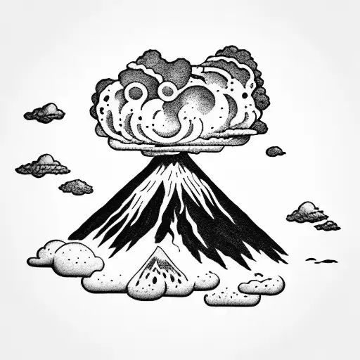 volcano with clouds tattoo design idea