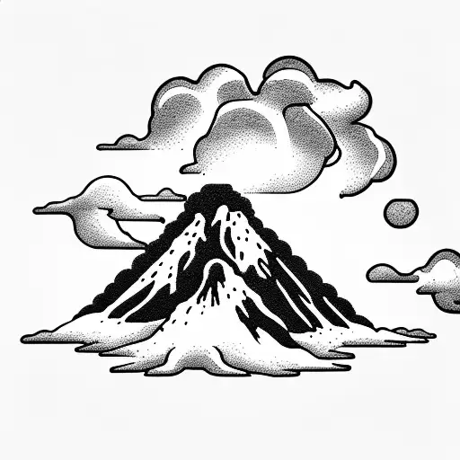 volcano with clouds tattoo design idea