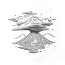 volcano with clouds tattoo design idea
