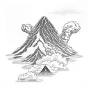 volcano with clouds tattoo design idea