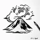 volcano with clouds tattoo design idea
