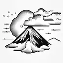 volcano with clouds tattoo design idea