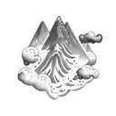 volcano waves clouds tattoo design idea