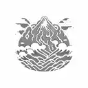 volcano waves clouds tattoo design idea