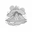 volcano and clouds tattoo design idea