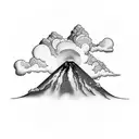 volcano and clouds tattoo design idea