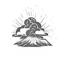 volcano and clouds tattoo design idea