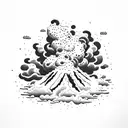 volcano explosion with clouds tattoo design idea