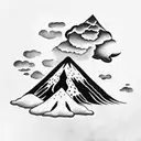 volcano with clouds tattoo design idea