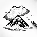 volcano with clouds tattoo design idea