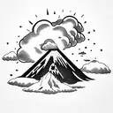 volcano with clouds tattoo design idea