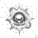 volcano with sun and clouds tattoo design idea