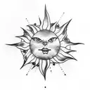volcano with sun and clouds tattoo design idea