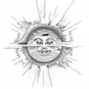 volcano with sun and clouds tattoo design idea