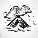 volcano with clouds tattoo design idea