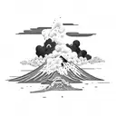 volcano and clouds tattoo design idea