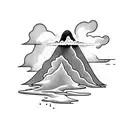 volcano and clouds tattoo design idea
