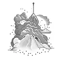 volcano and clouds tattoo design idea