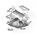 volcano and clouds tattoo design idea