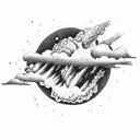 volcano explosion with clouds tattoo design idea