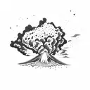 volcano explosion with clouds tattoo design idea