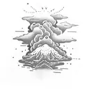 volcano and clouds tattoo design idea