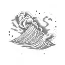 volcano waves clouds tattoo design idea