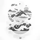 volcano waves clouds tattoo design idea