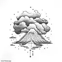 volcano and clouds tattoo design idea
