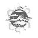 volcano and clouds tattoo design idea