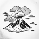 volcano with clouds tattoo design idea