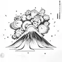 volcano explosion with clouds tattoo design idea
