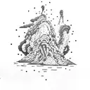 volcano explosion with clouds tattoo design idea