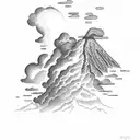 volcano with clouds tattoo design idea