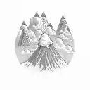 volcano with clouds tattoo design idea