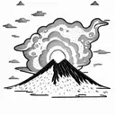 volcano explosion with clouds tattoo design idea