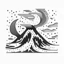 volcano with waves tattoo design idea