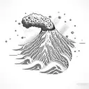 volcano with waves tattoo design idea