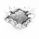 volcano explosion with clouds tattoo design idea