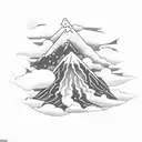 volcano with clouds and waves tattoo design idea