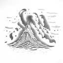 volcano with clouds and waves tattoo design idea