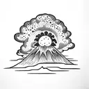 volcano explosion with clouds tattoo design idea