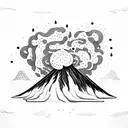 volcano explosion with clouds tattoo design idea