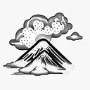 volcano with clouds tattoo design idea