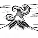 volcano with waves tattoo design idea