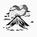volcano with clouds tattoo design idea