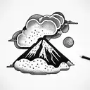 volcano with clouds tattoo design idea