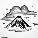 volcano with clouds tattoo design idea
