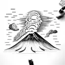 volcano explosion with clouds tattoo design idea
